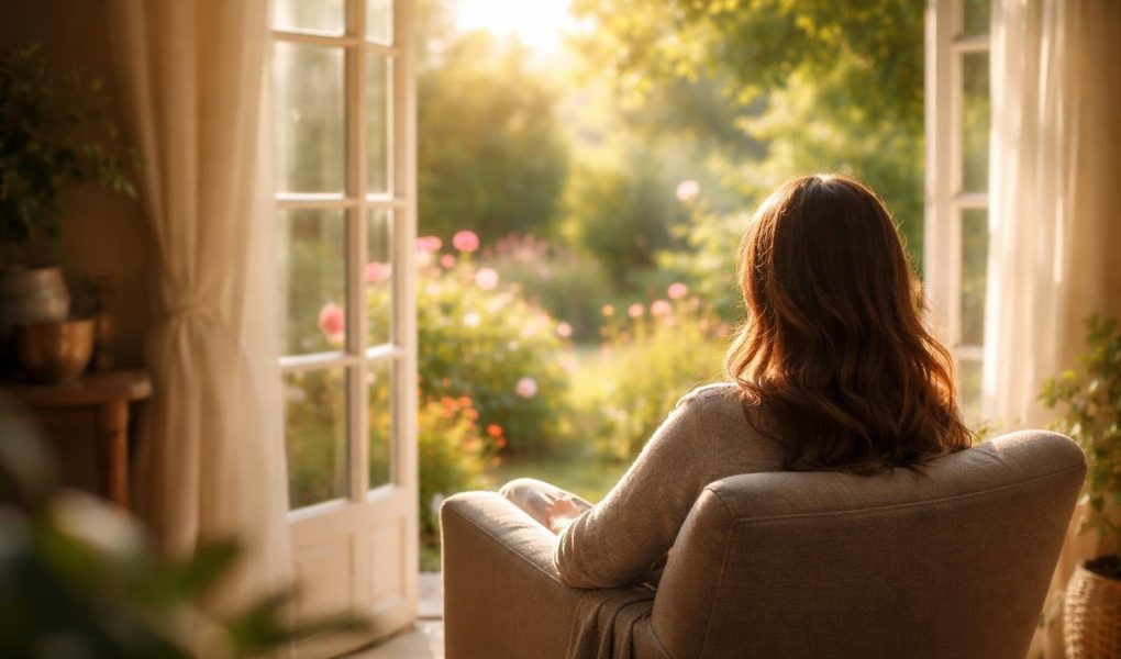 femme-fauteuil-fenetre-jardin-fleuri