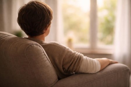 personne-fauteuil-bandage-lumiere-matinale