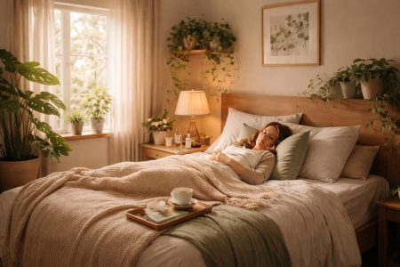 lit-confortable-plantes-interieur-fenetre