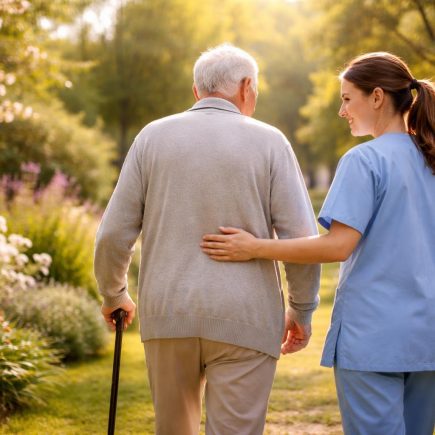patient-infirmiere-jardin-ensoleille